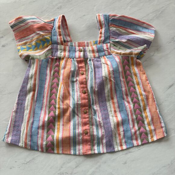 Crown & Ivy girls medium Jacquard Button Front Top striped shirt multicolor Belk - Picture 1 of 7